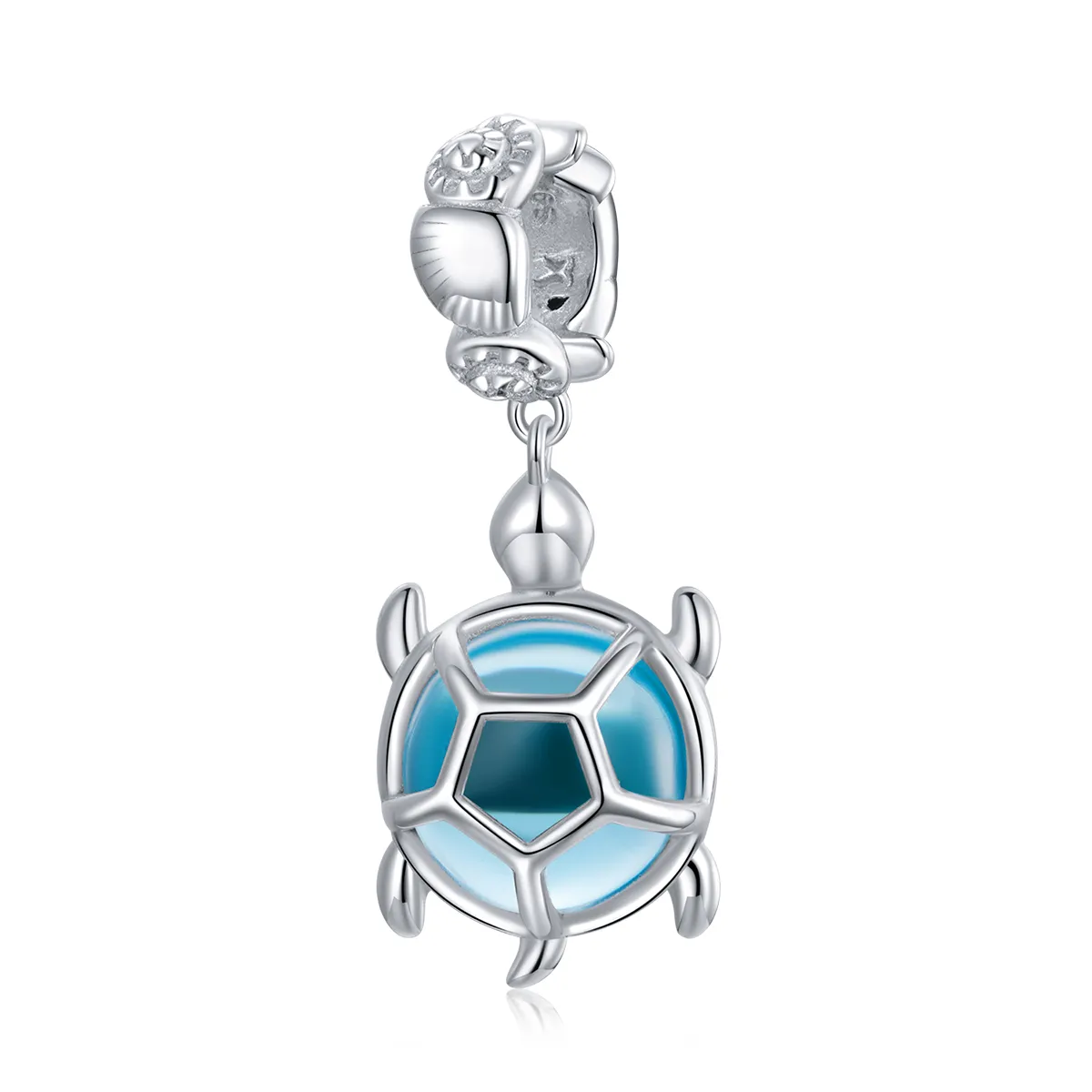 Pandora Style Silver Bangle Charm, Blue Murano Glass Turtle - SCC1804