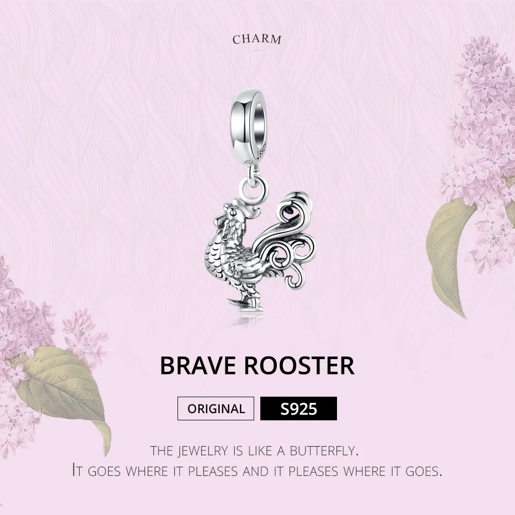 Pandora Style Silver Bangle Charm, Brave Rooster - SCC1337