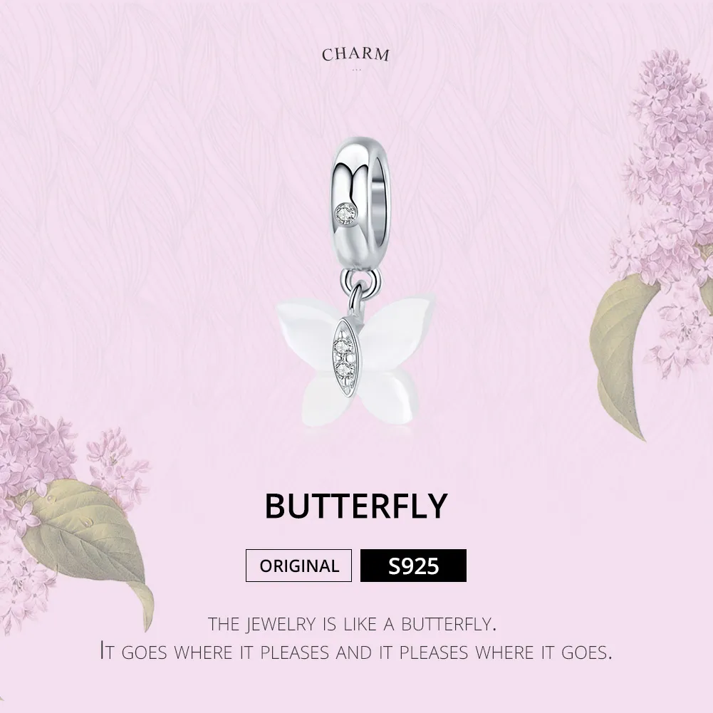 Pandora Style Silver Bangle Charm, Butterfly - SCC1414