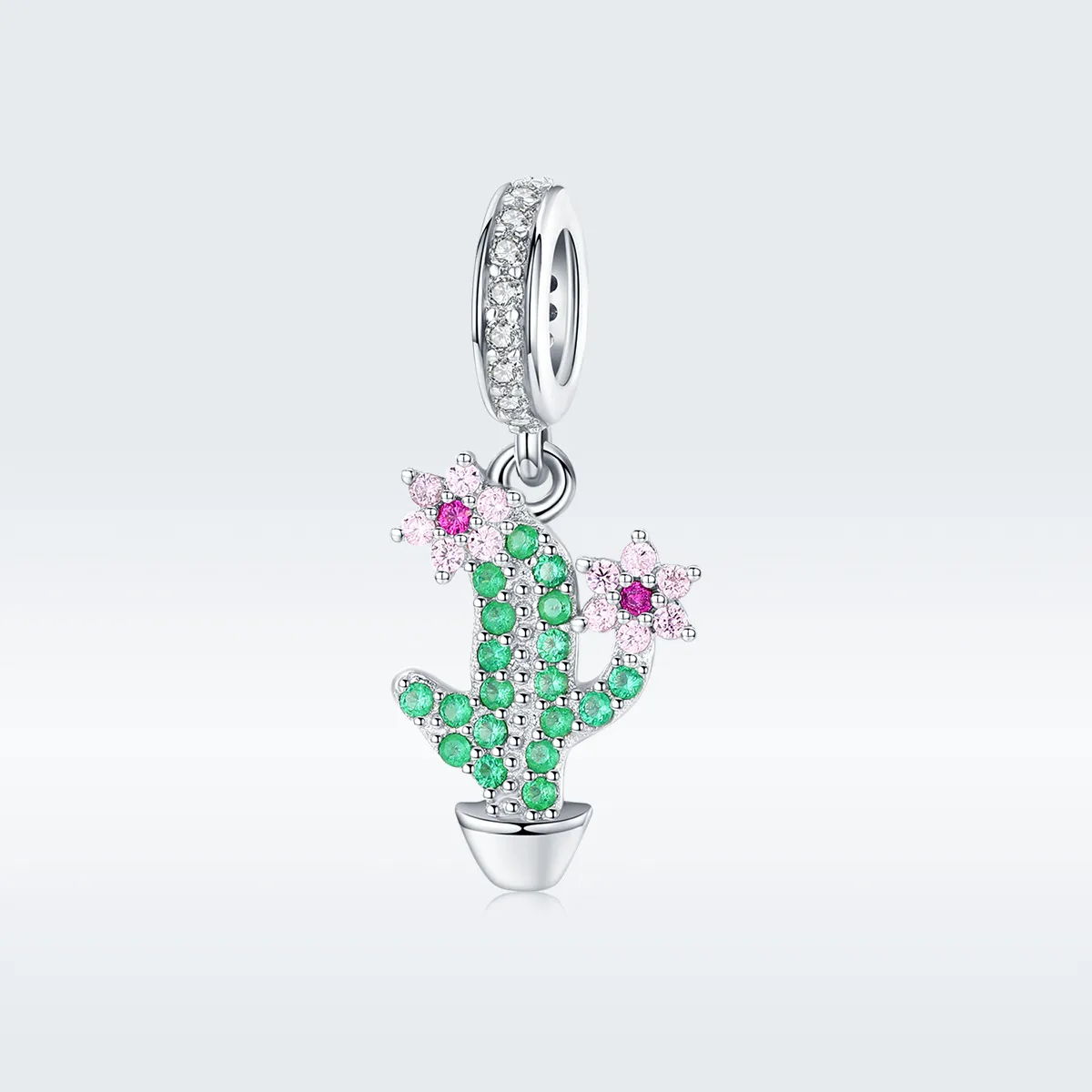 Pandora Style Silver Bangle Charm, Cactus - BSC121