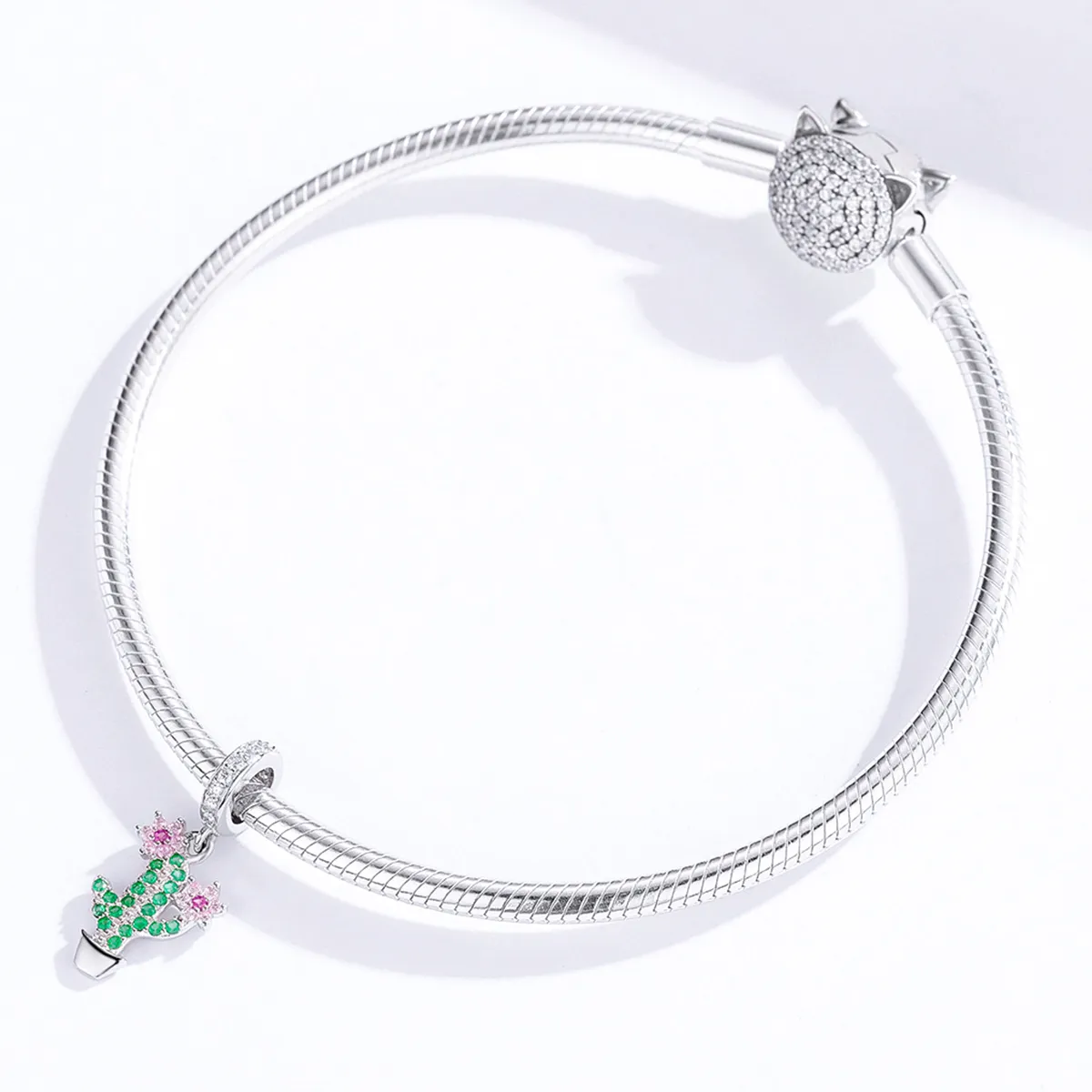 Pandora Style Silver Bangle Charm, Cactus - BSC121