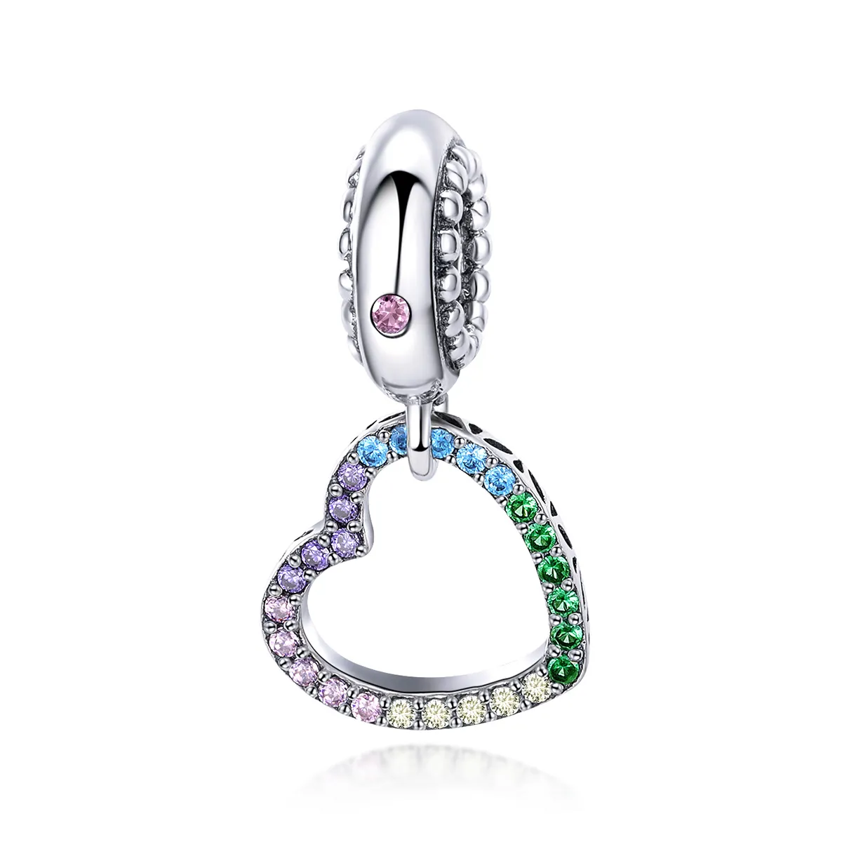 Pandora Style Silver Bangle Charm, Colorful Heart - SCC896