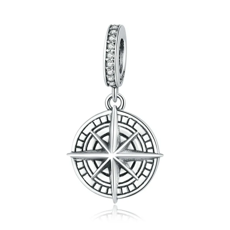 Pandora Style Silver Bangle Charm, Compass - BSC383