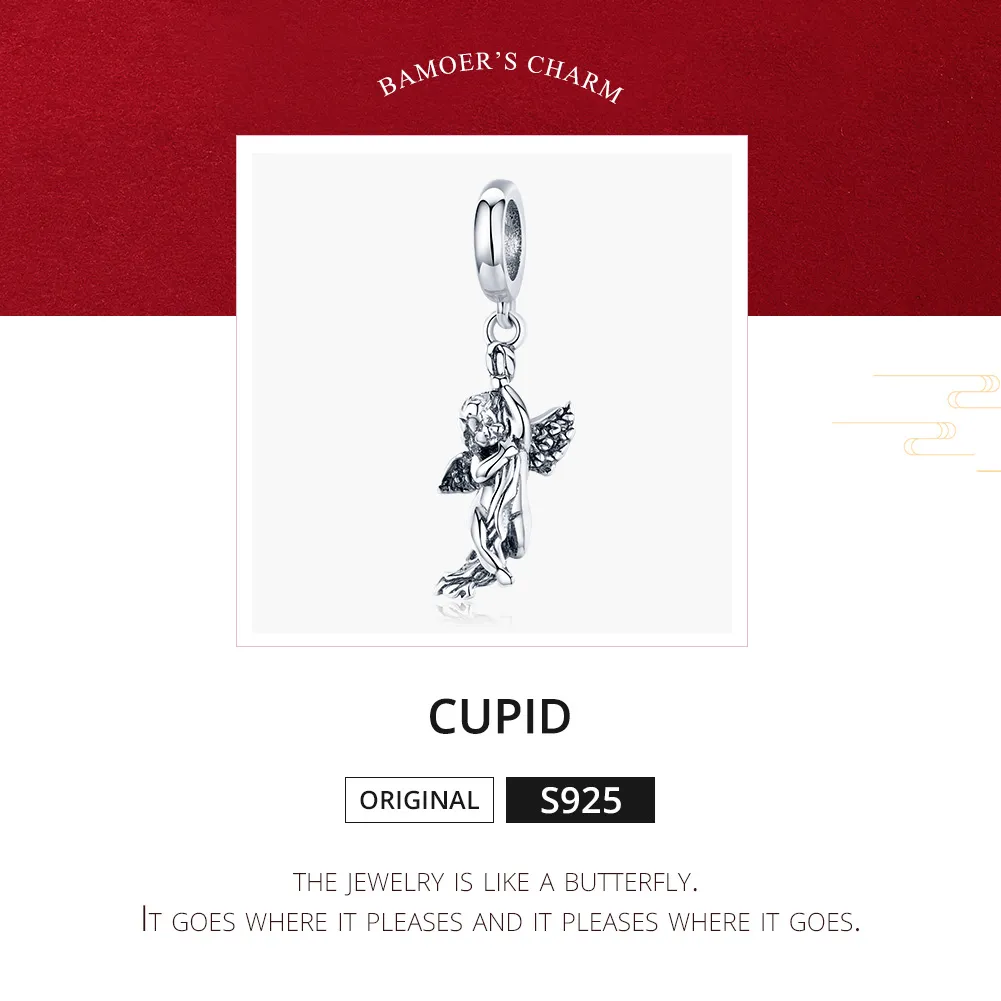 Pandora Style Silver Bangle Charm, Cupid - SCC1405