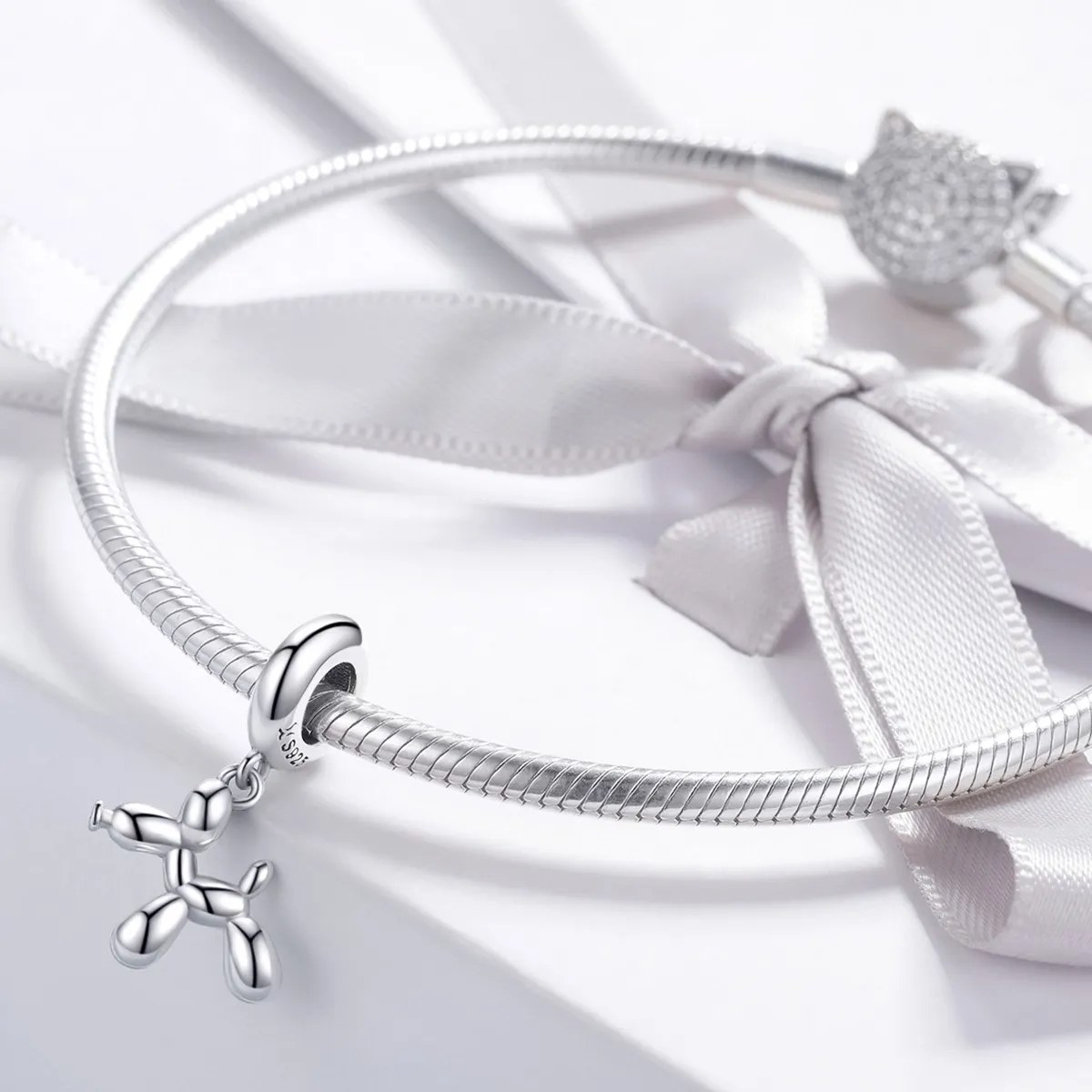 Pandora Style Silver Bangle Charm, Cute Balloon Dog - SCC981