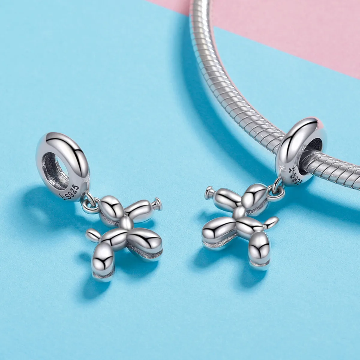 Pandora Style Silver Bangle Charm, Cute Balloon Dog - SCC981