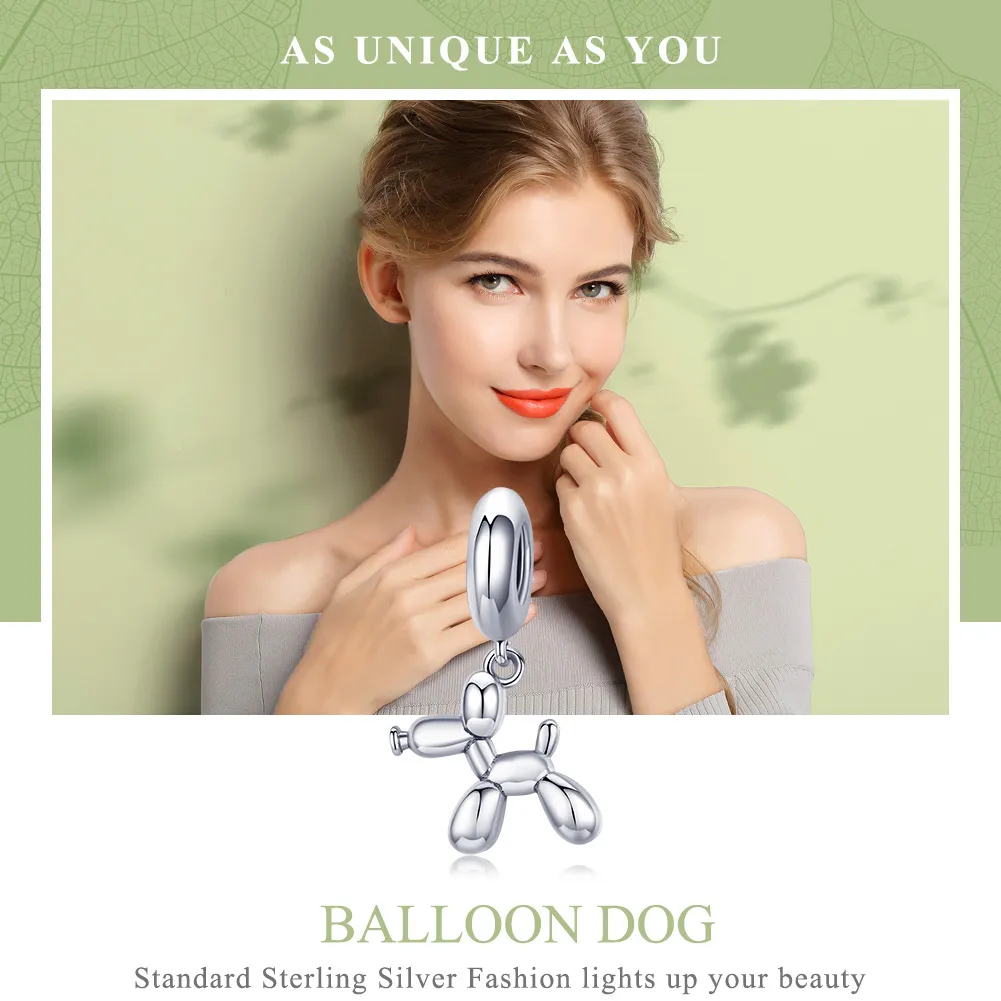 Pandora Style Silver Bangle Charm, Cute Balloon Dog - SCC981