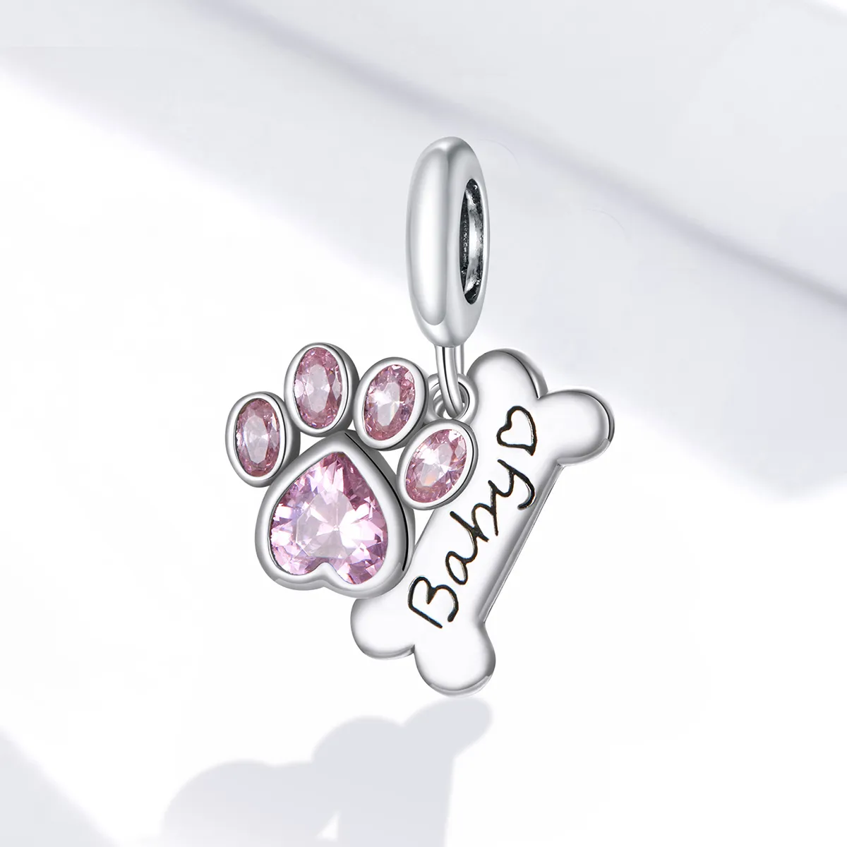 Pandora Style Silver Bangle Charm, Cute Dog Paw - SCC1680