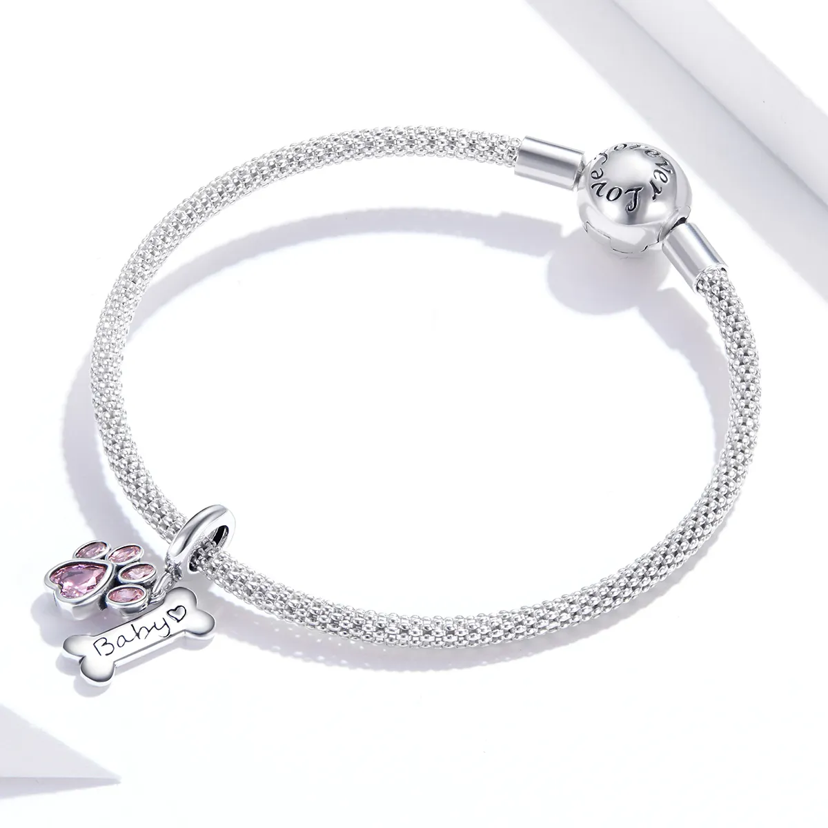 Pandora Style Silver Bangle Charm, Cute Dog Paw - SCC1680