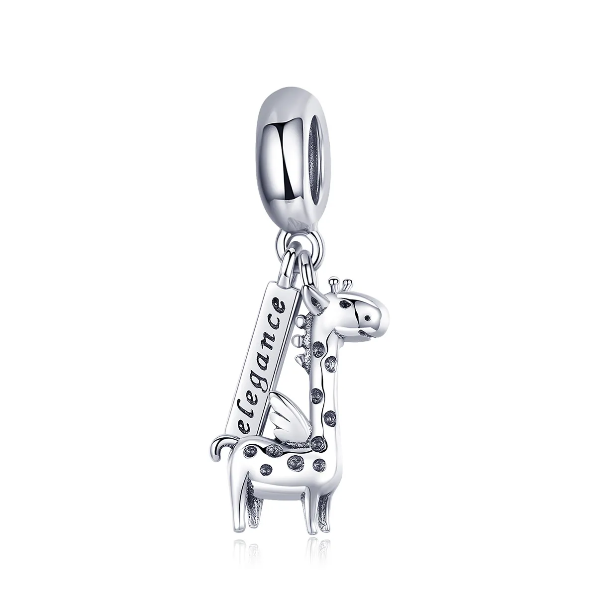 Pandora Style Silver Bangle Charm, Cute Giraffe - SCC976