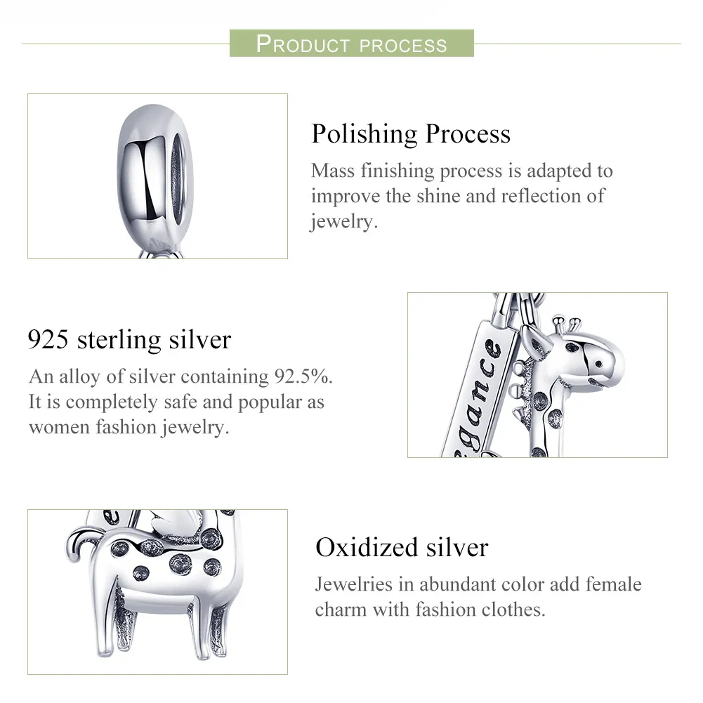 Pandora Style Silver Bangle Charm, Cute Giraffe - SCC976