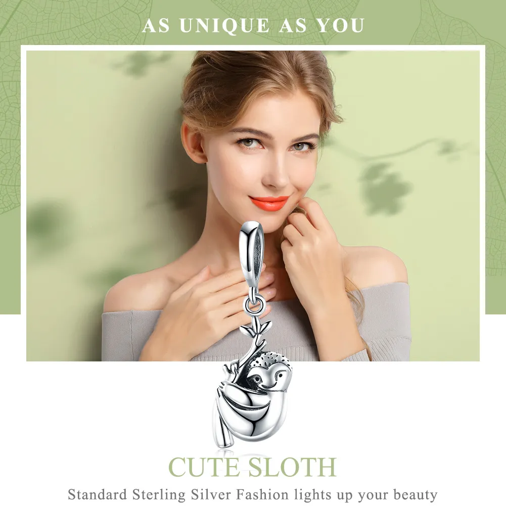 Pandora Style Silver Bangle Charm, Cute Sloth - SCC866