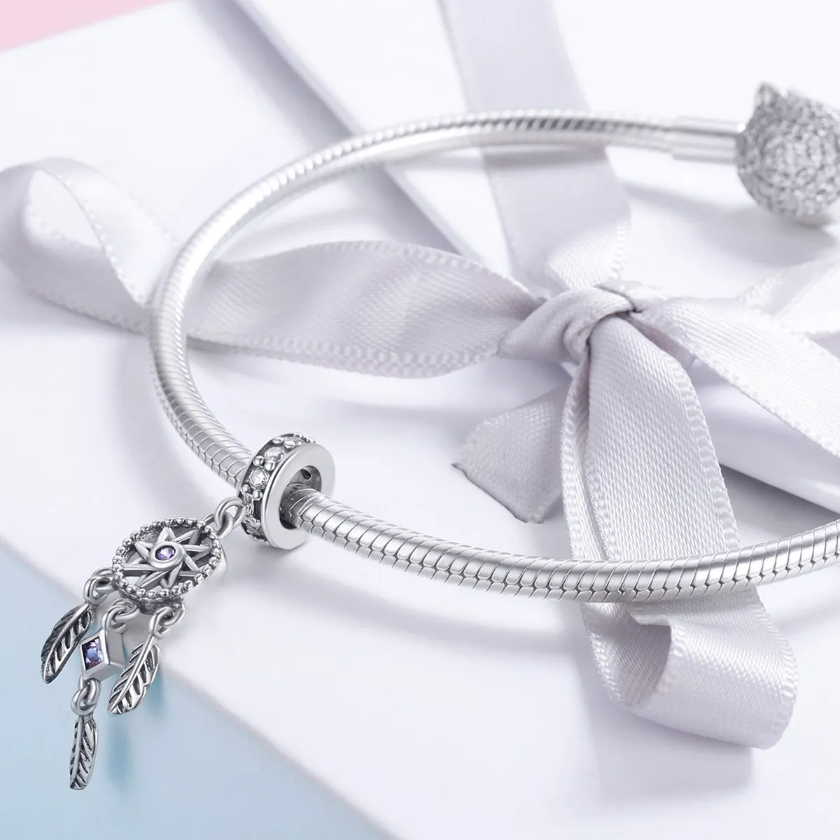 Pandora Style Silver Bangle Charm, Dreamcatcher - SCC841