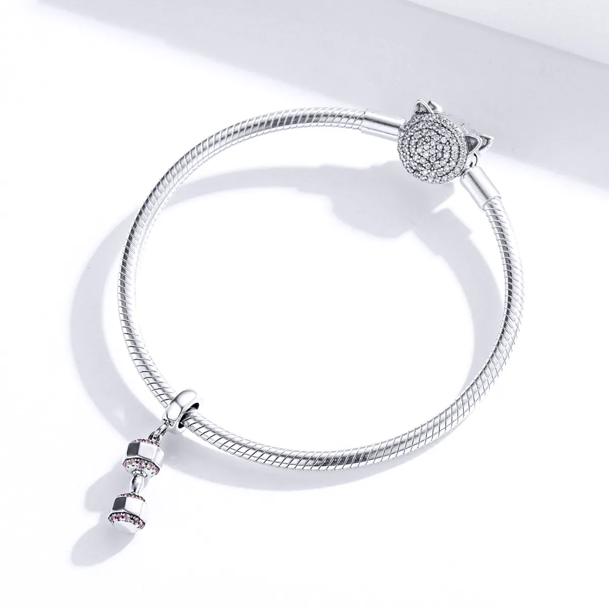 Pandora Style Silver Bangle Charm, Dumbbell - SCC1340