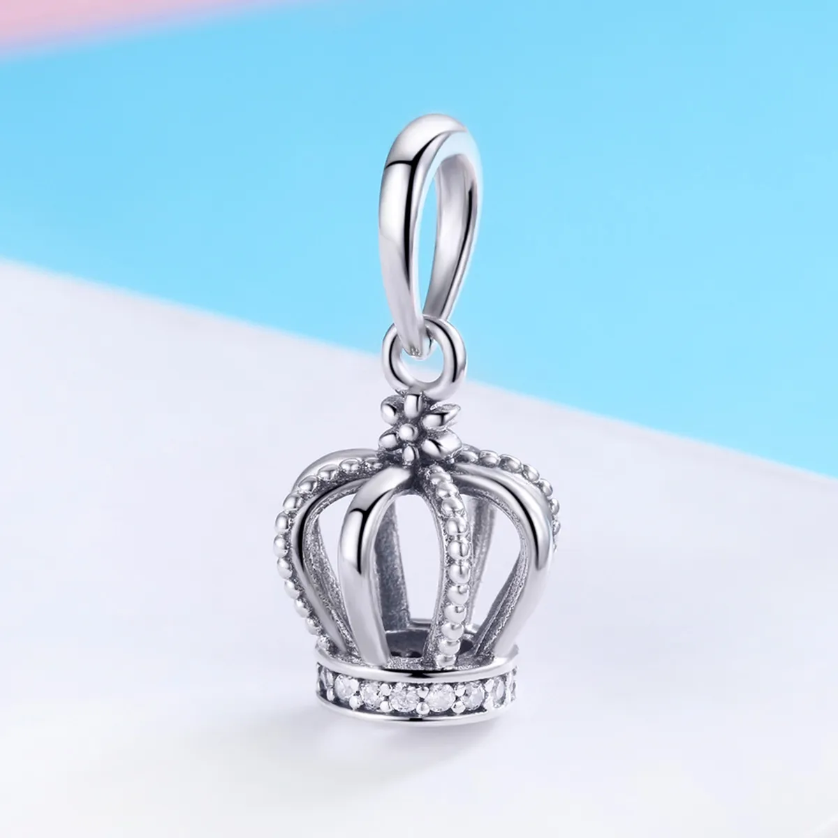 Pandora Style Silver Bangle Charm, Elegant Crown - SCC781