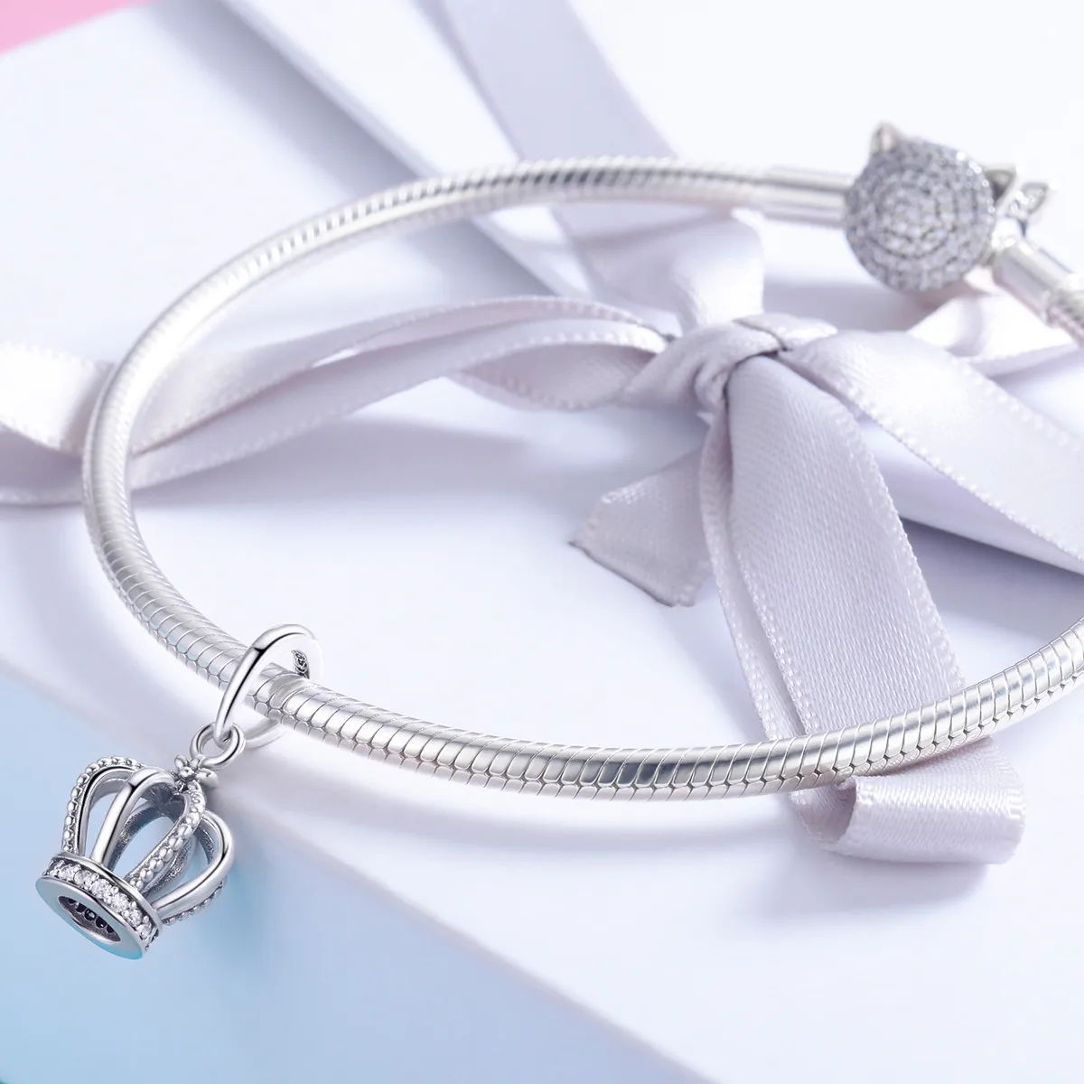 Pandora Style Silver Bangle Charm, Elegant Crown - SCC781