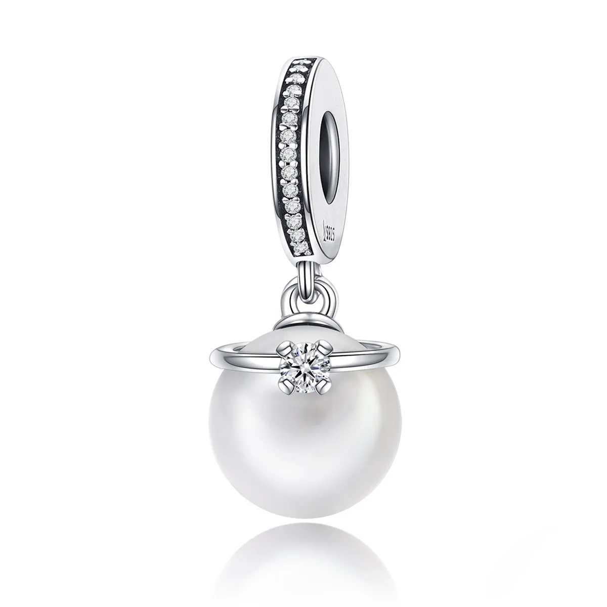 Pandora Style Silver Bangle Charm, Elegant Pearls - SCC137