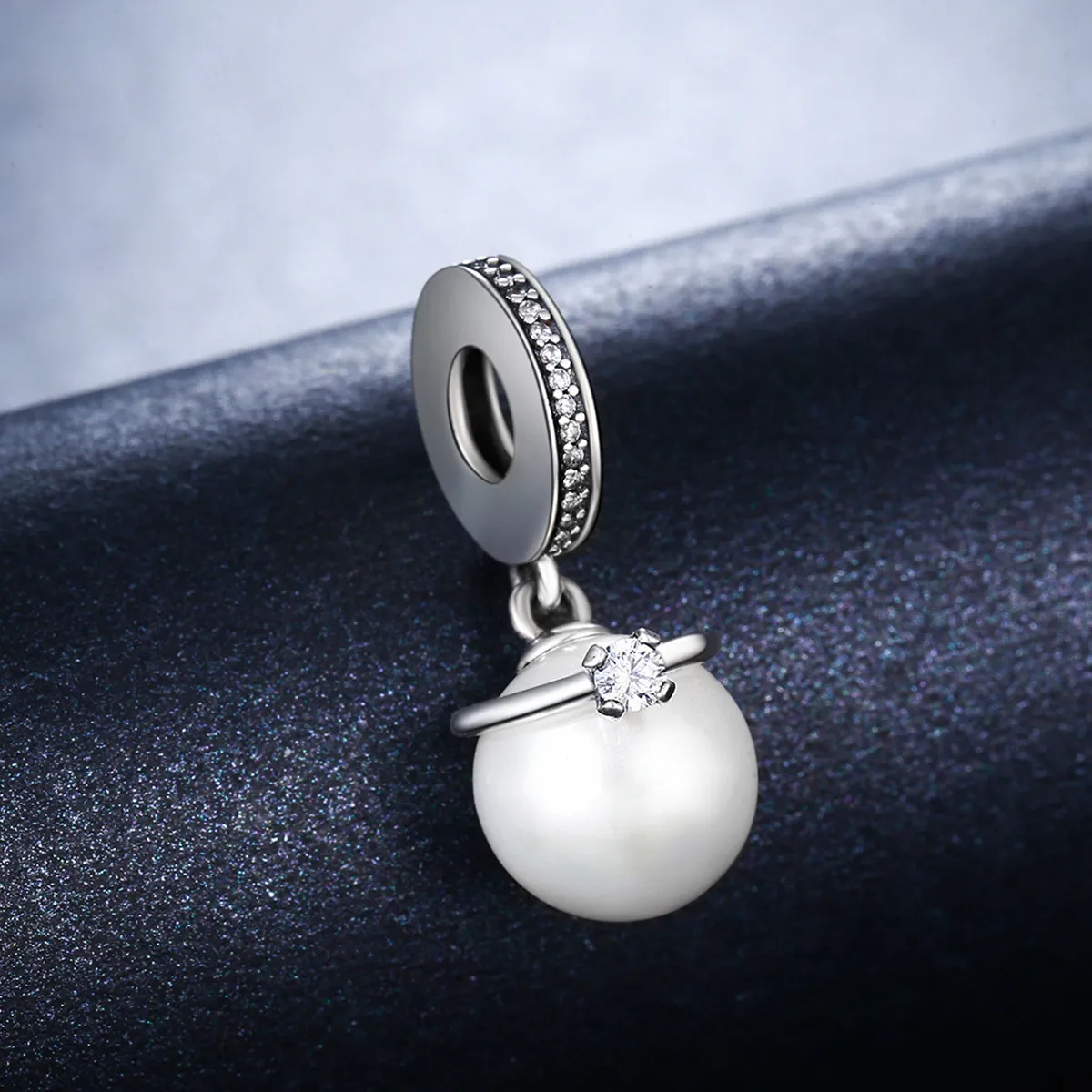 Pandora Style Silver Bangle Charm, Elegant Pearls - SCC137