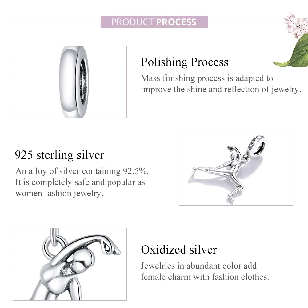 Pandora Style Silver Bangle Charm, Gymnastics - BSC386