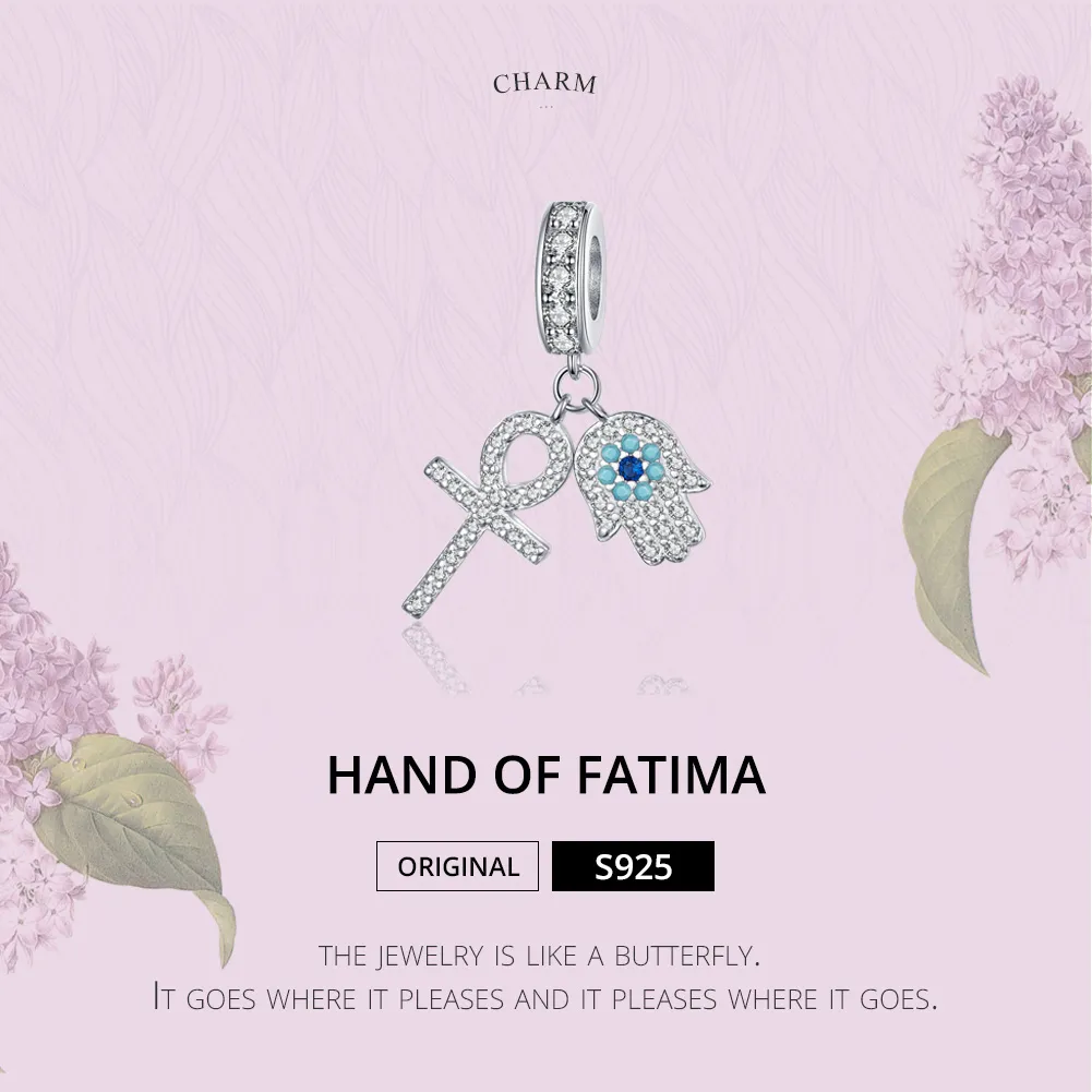 Pandora Style Silver Bangle Charm, Hand of Fatima - BSC084