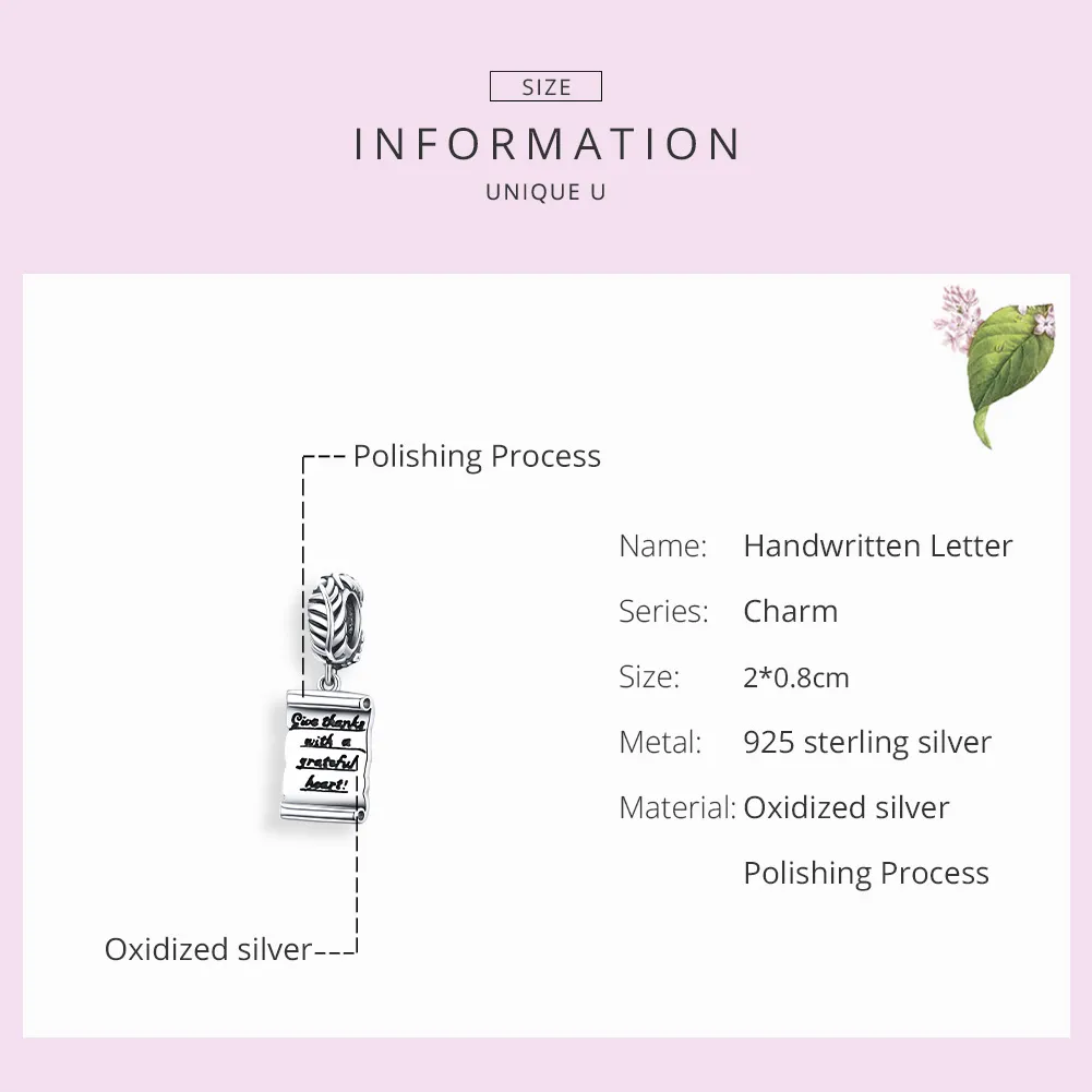 Pandora Style Silver Bangle Charm, Handwritten Letter - SCC1605