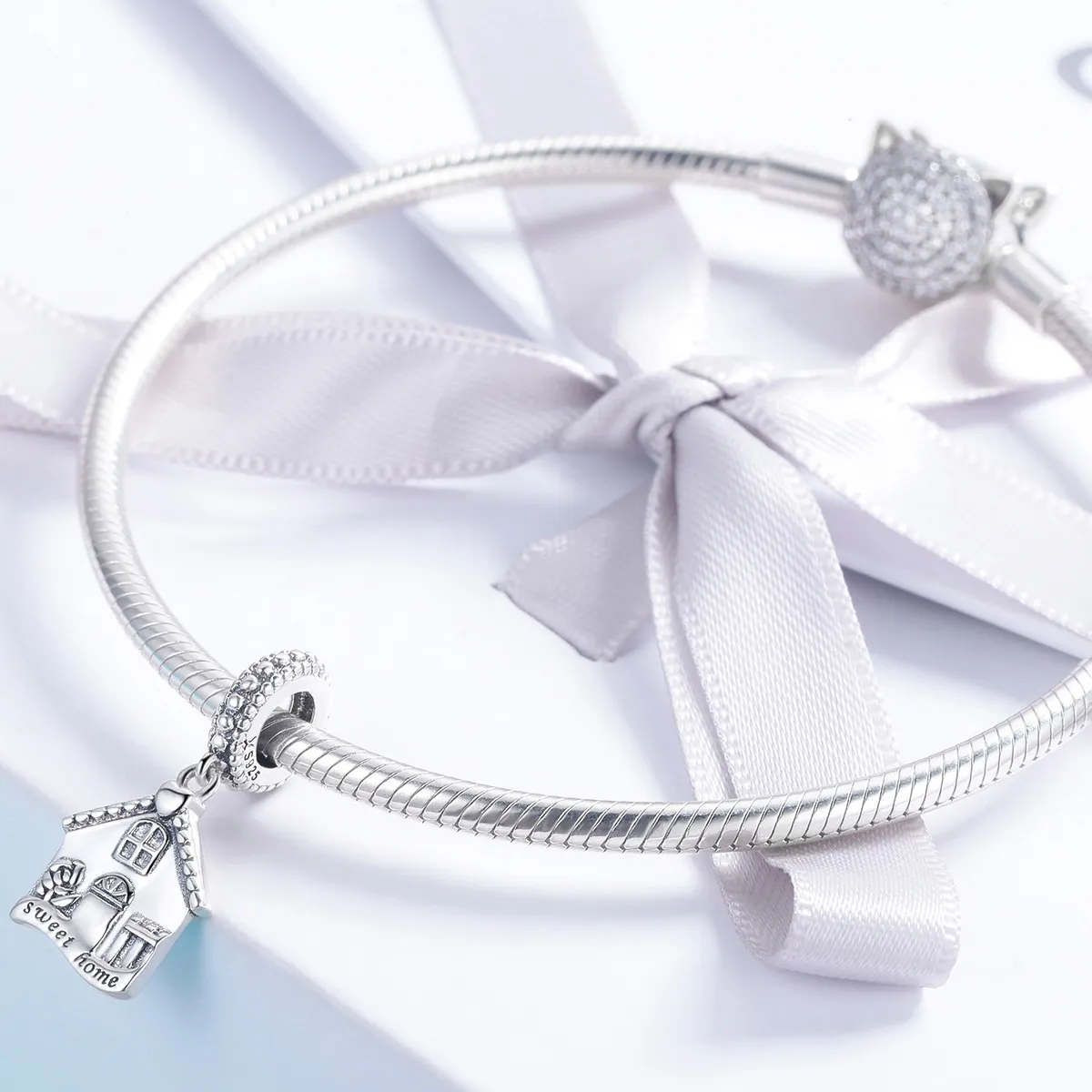 Pandora Style Silver Bangle Charm, Happy House - SCC913