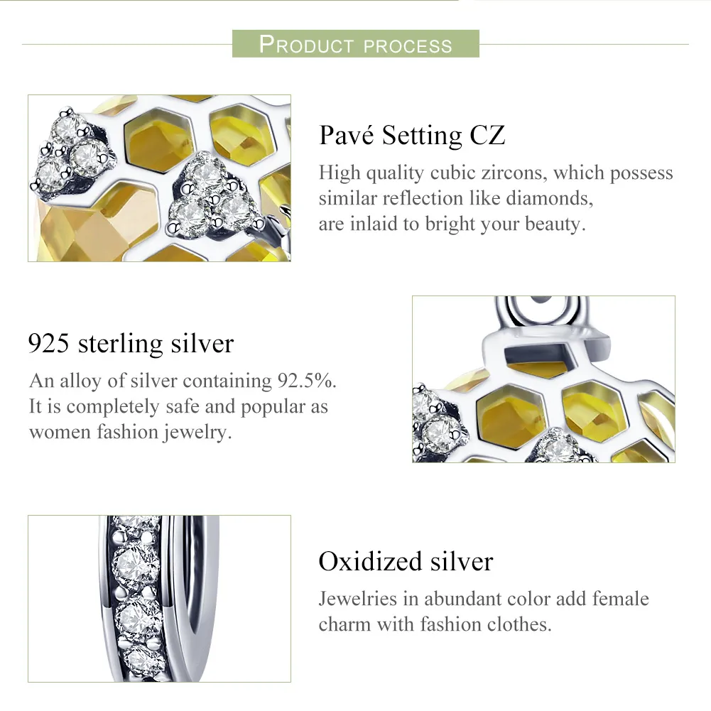 Pandora Style Silver Bangle Charm, Honeycomb - SCC879