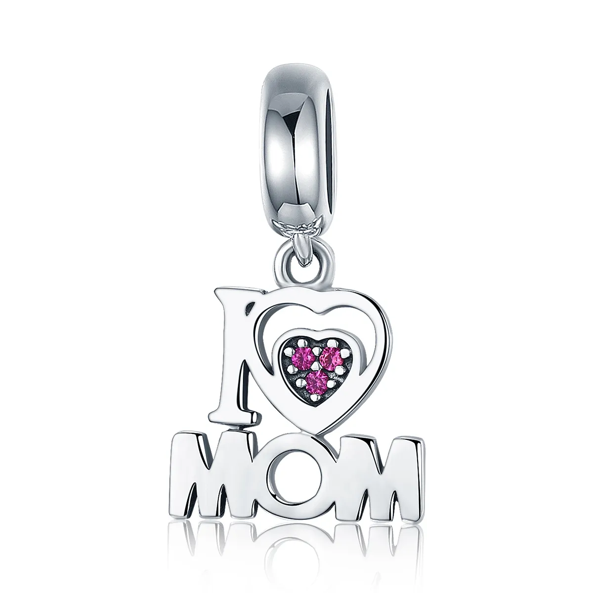 Pandora Style Silver Bangle Charm, I Love Mom - SCC420