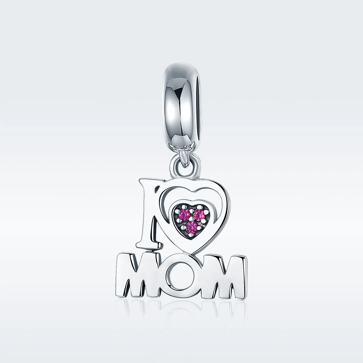 Pandora Style Silver Bangle Charm, I Love Mom - SCC420