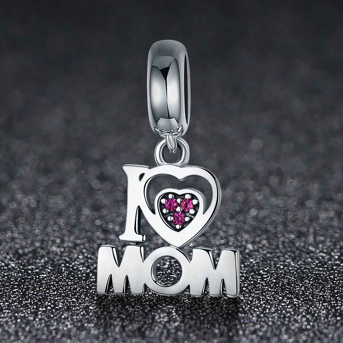 Pandora Style Silver Bangle Charm, I Love Mom - SCC420