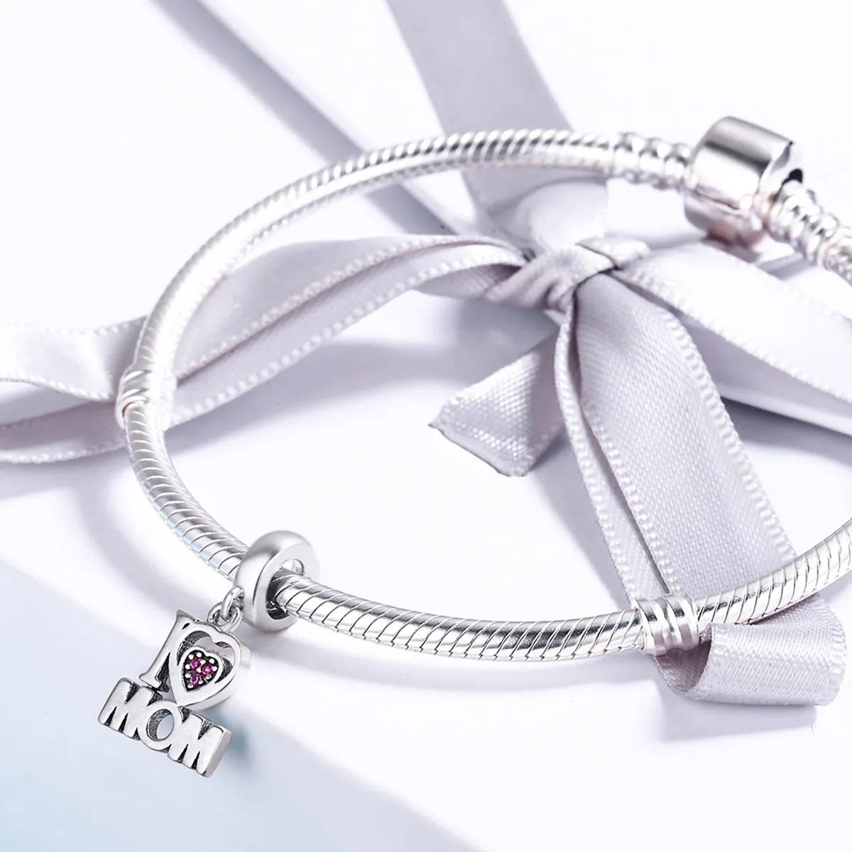 Pandora Style Silver Bangle Charm, I Love Mom - SCC420