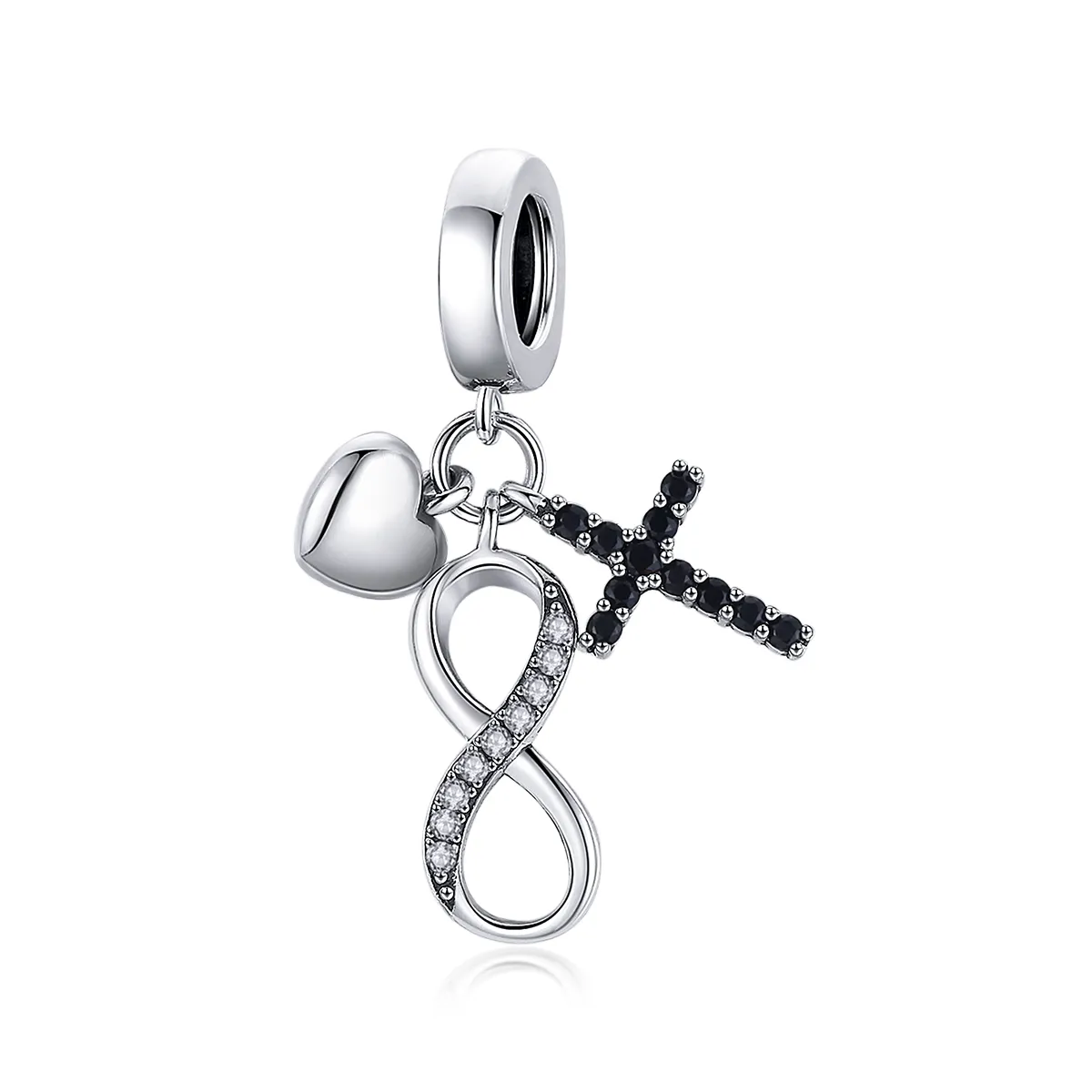 Pandora Style Silver Bangle Charm, Infinity Cross and Heart - SCC1713