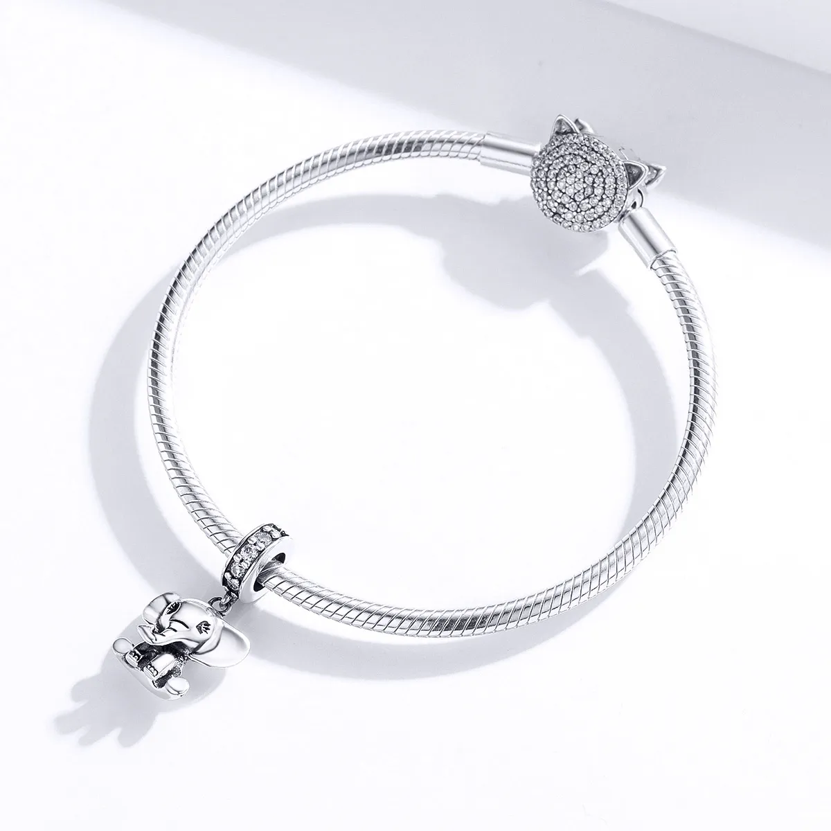 Pandora Style Silver Bangle Charm, Little Elephant - SCC1338