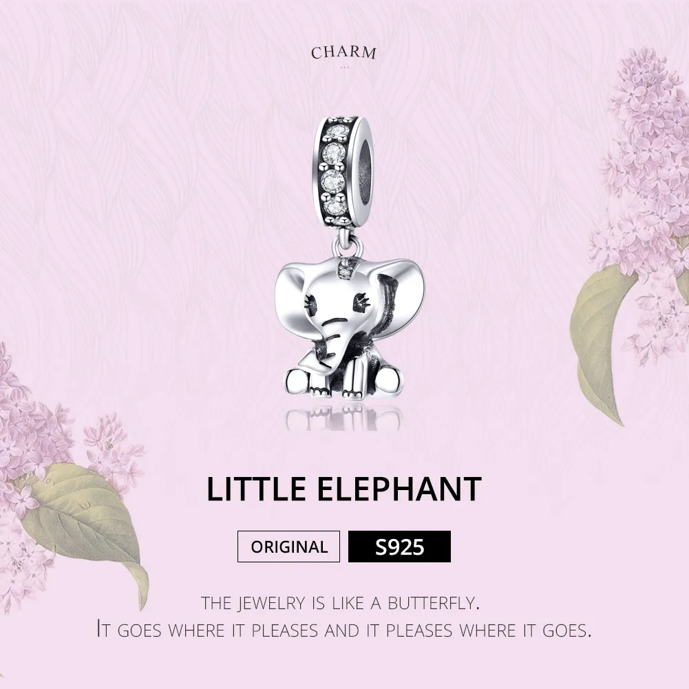 Pandora Style Silver Bangle Charm, Little Elephant - SCC1338