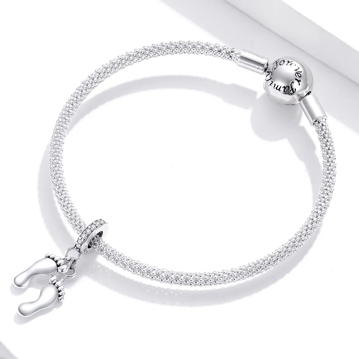 Pandora Style Silver Bangle Charm, Little Feet - SCC1692