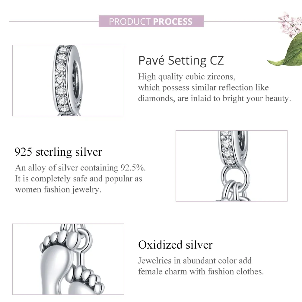 Pandora Style Silver Bangle Charm, Little Feet - SCC1692