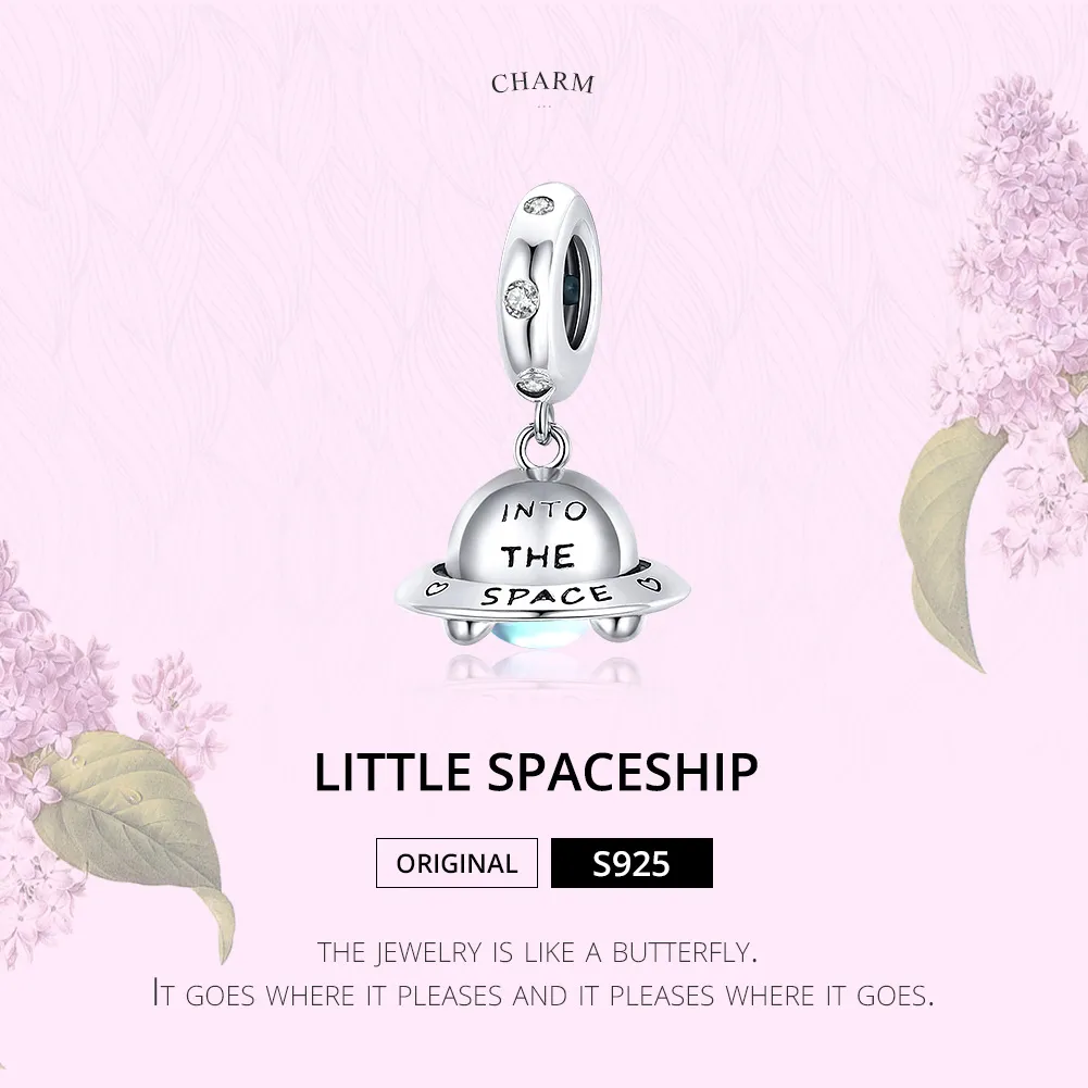 Pandora Style Silver Bangle Charm, Little Spaceship - SCC1696