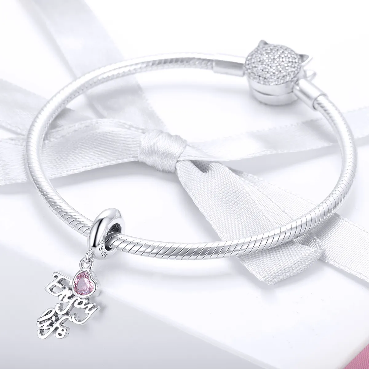 Pandora Style Silver Bangle Charm, Love Life - SCC907