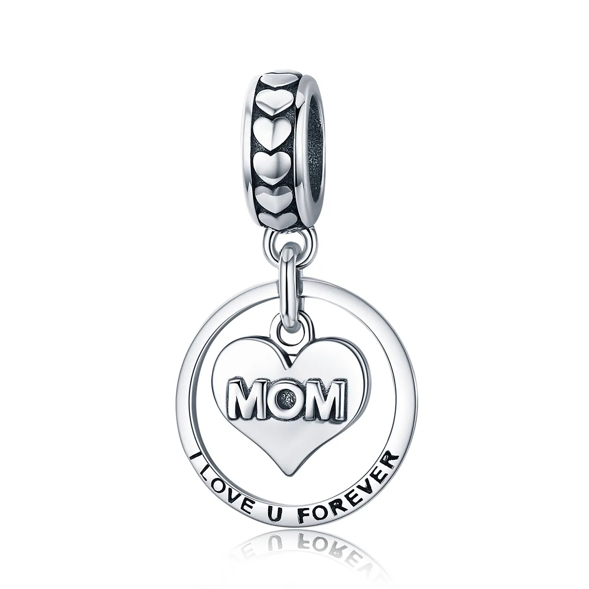 Pandora Style Silver Bangle Charm, Love Mom - SCC649