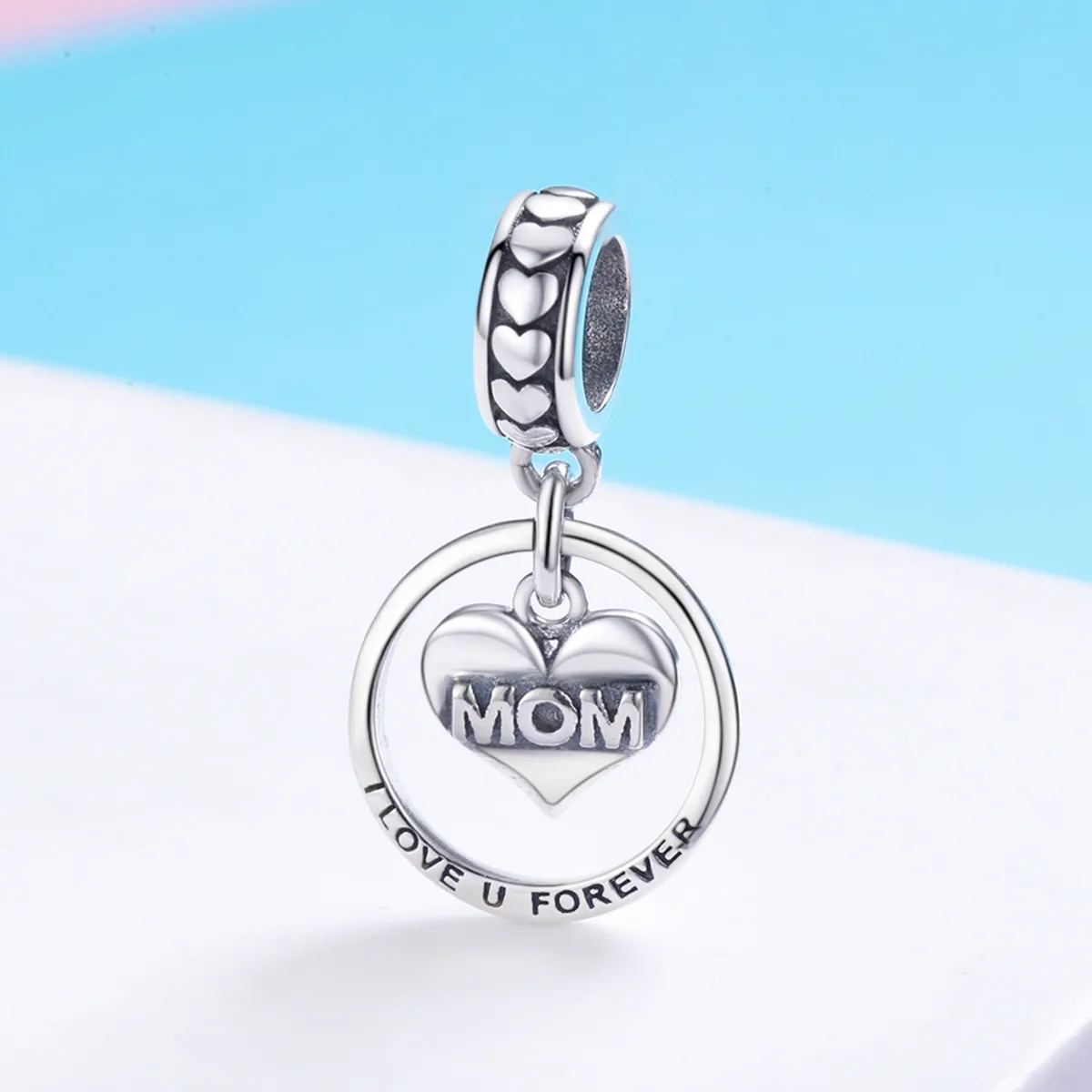 Pandora Style Silver Bangle Charm, Love Mom - SCC649