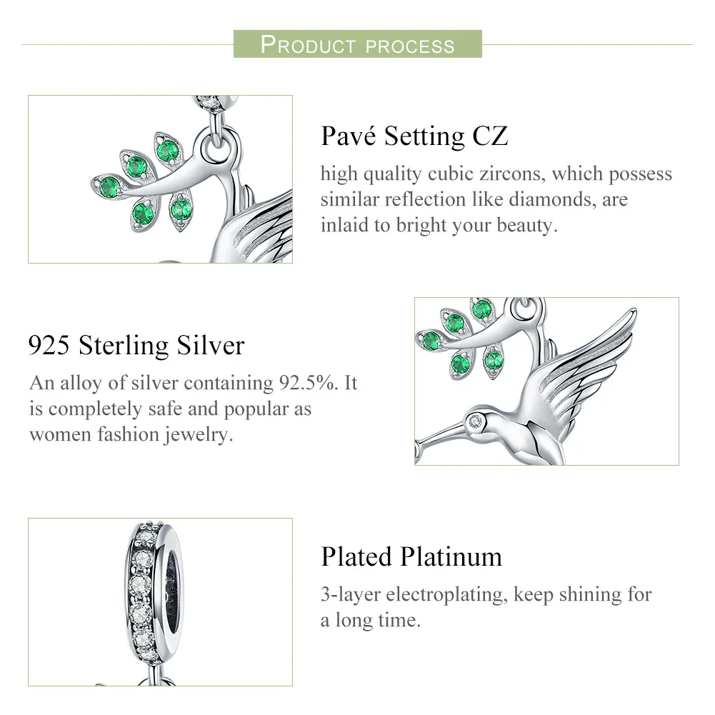 Pandora Style Silver Bangle Charm, Lovely Flying Birds - SCC982