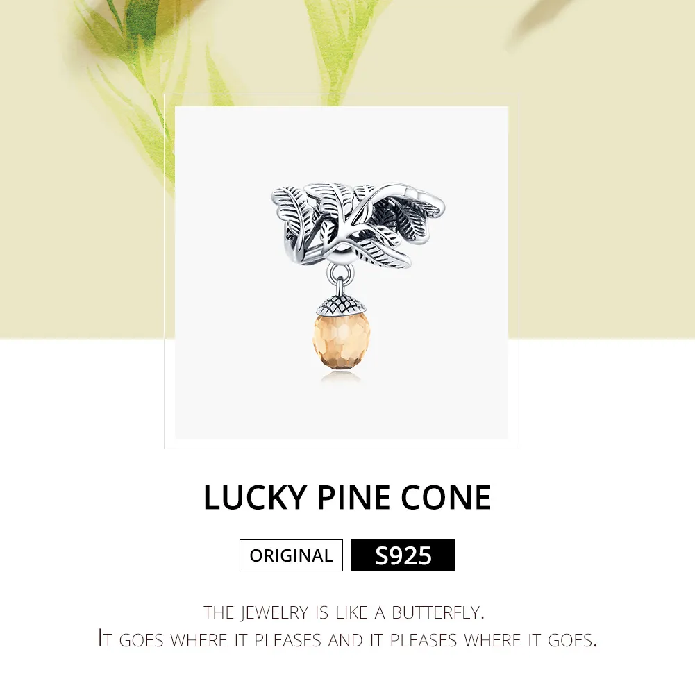 Pandora Style Silver Bangle Charm, Lucky Pine Cone - BSC336