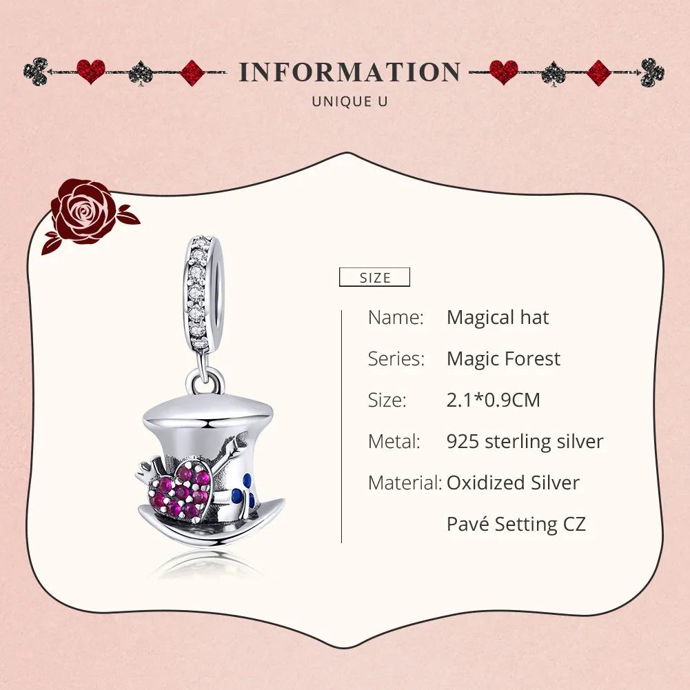 Pandora Style Silver Bangle Charm, Magic Hat - SCC1441