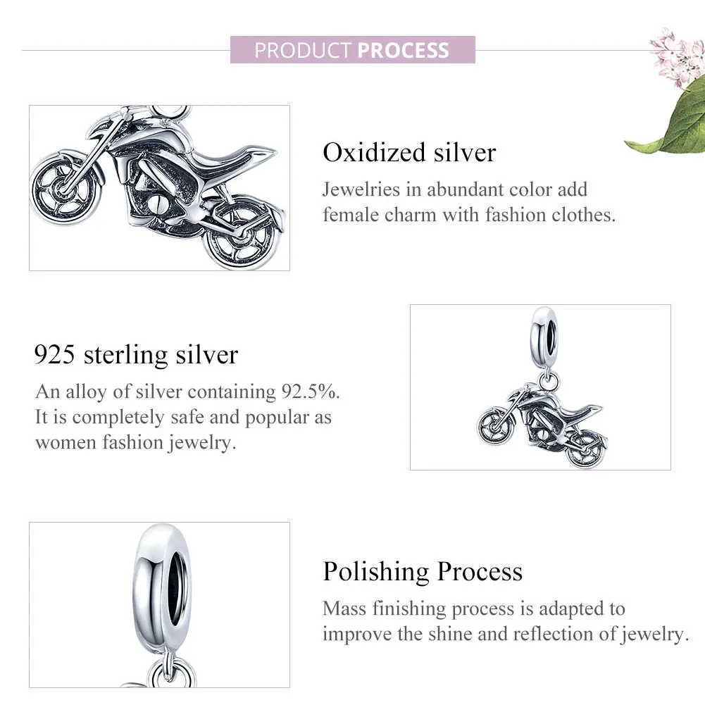 Pandora Style Silver Bangle Charm, Motorcycle - SCC1712