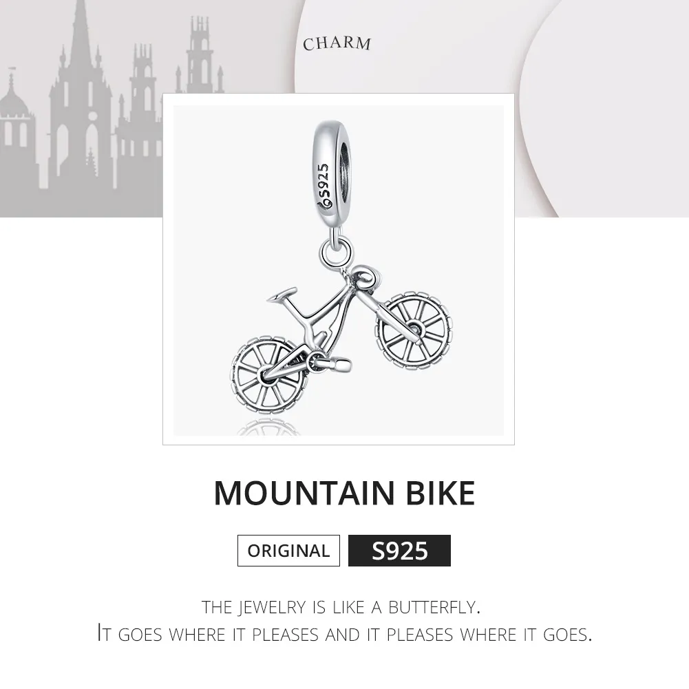 Pandora Style Silver Bangle Charm, Mountain Bike - BSC384