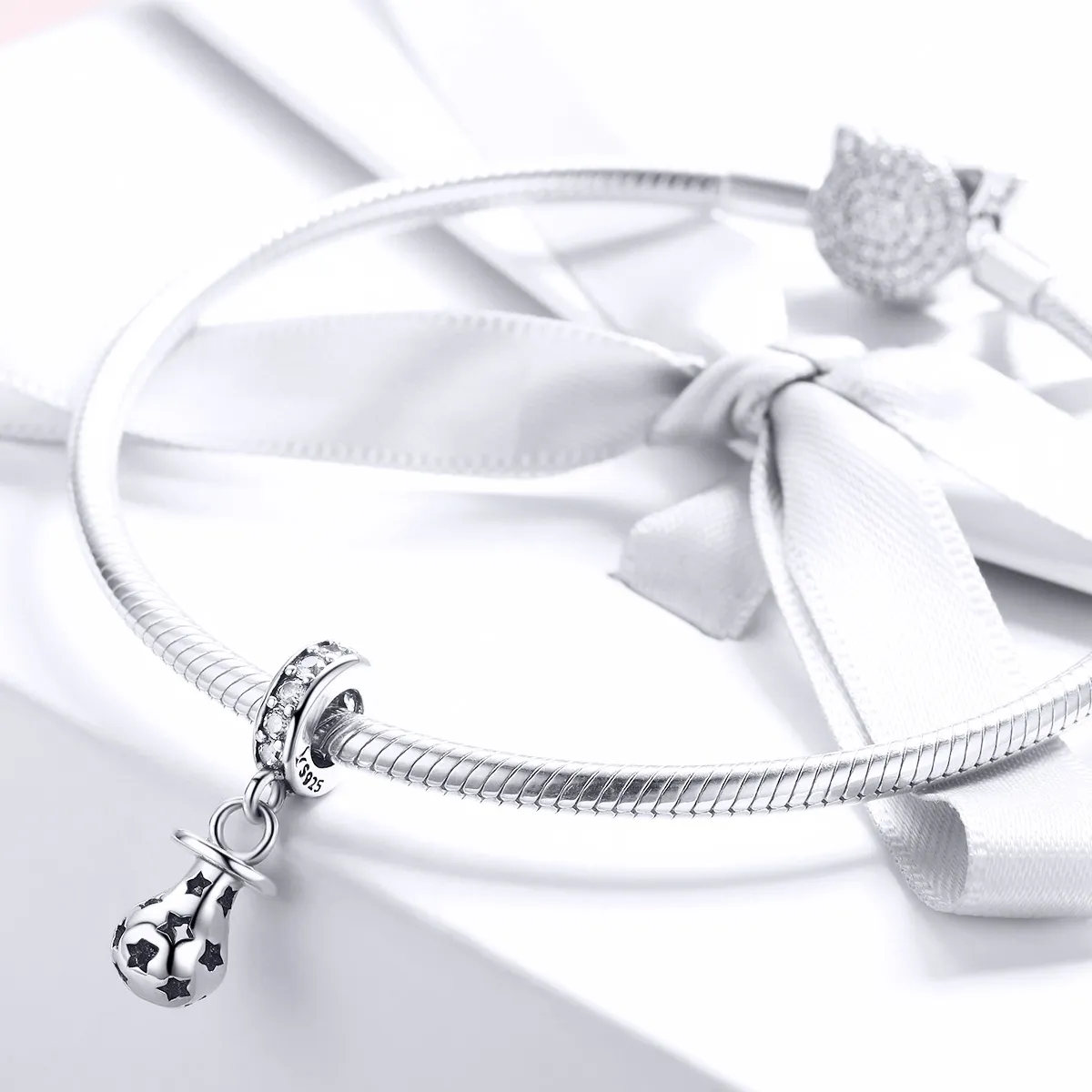 Pandora Style Silver Bangle Charm, Pacifier - SCC891