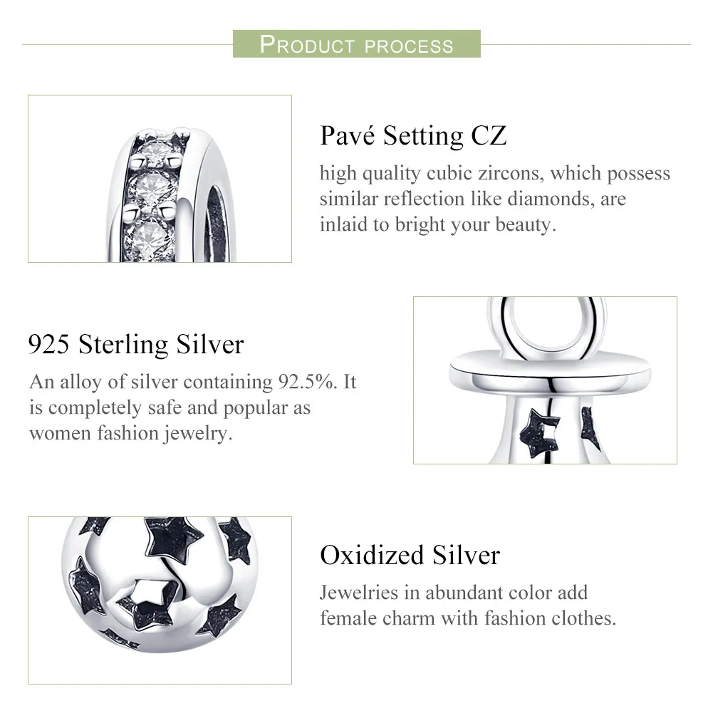 Pandora Style Silver Bangle Charm, Pacifier - SCC891