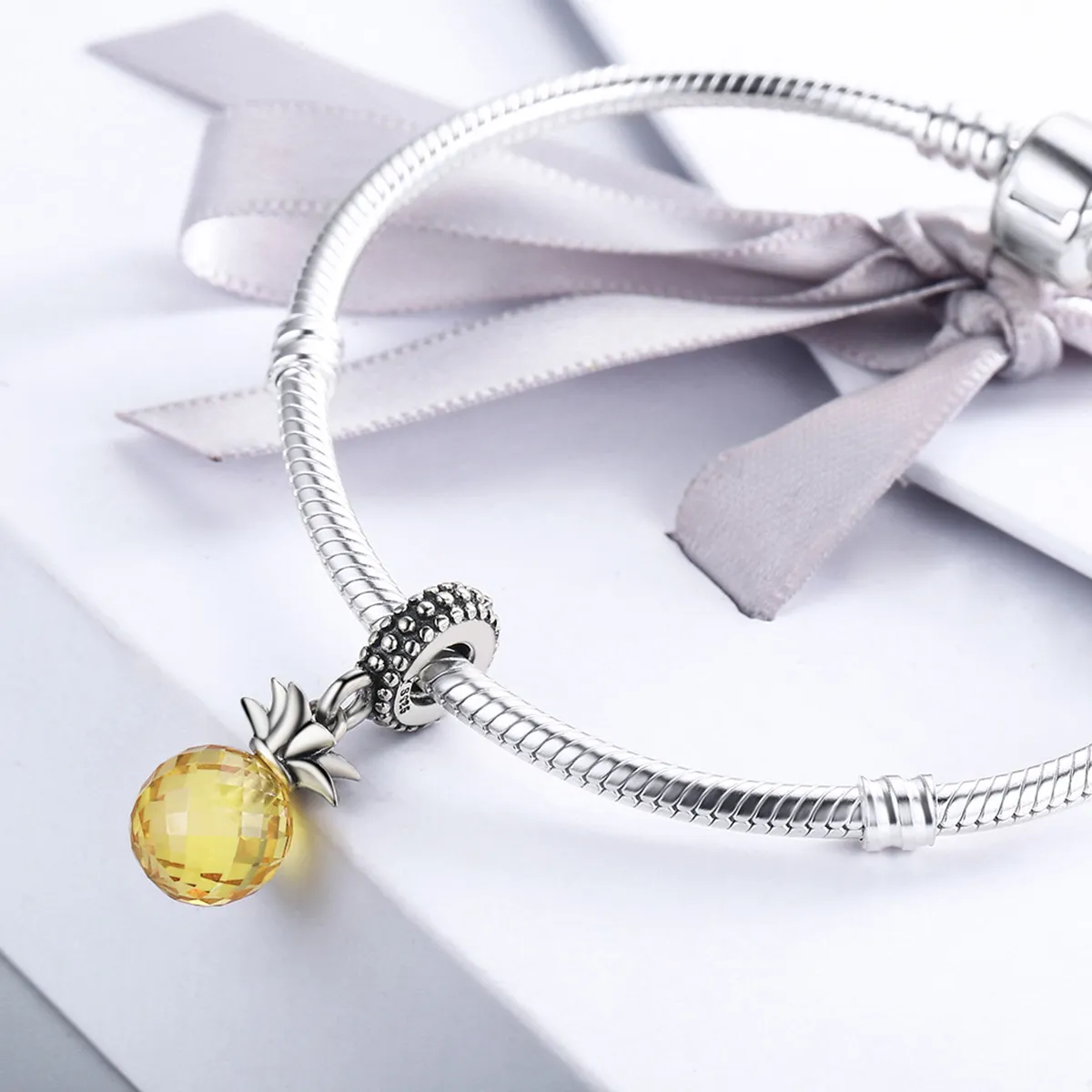 Pandora Style Silver Bangle Charm, Pineapple - SCC150