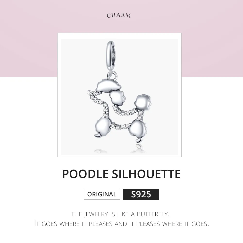 Pandora Style Silver Bangle Charm, Poodle Silhouette - SCC1681