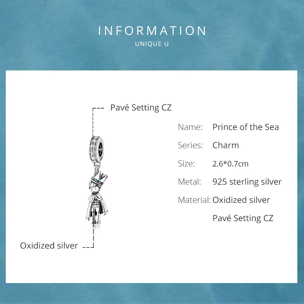 Pandora Style Silver Bangle Charm, Prince of The Sea - SCC1584